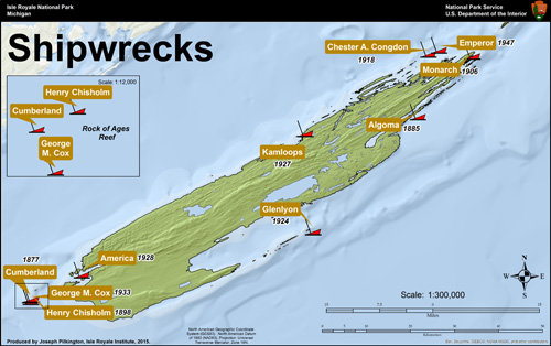Historic Isle Royale Shipwreck Locations, Isle Royale Institute, 2015.