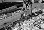 Hewing a Log, Camp Siskiwit, August 1938: Kieley, [NVIC: 30-139], ISRO Archives.