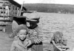 John and James Bangsund near old fish house, ca. 1940: John W. Bangsund Collection, Isle Royale National Park.